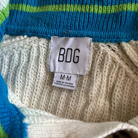 Urban Outfitters BDG Ivory Cropped Collared Taylor Sweater Green Blue Trim M - Picture 9 of 13